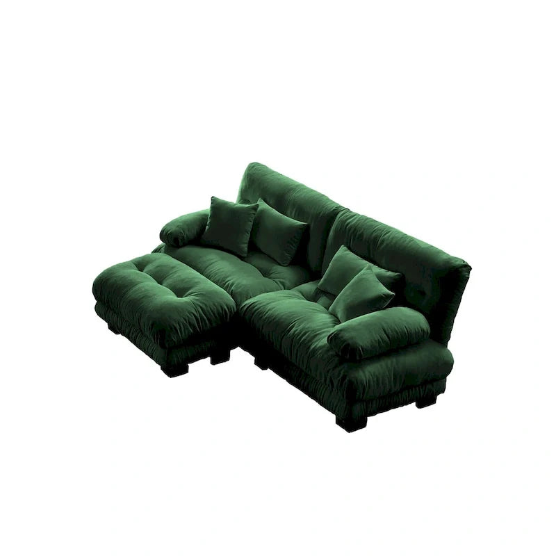 L-vormige loveseat, hoekbank van chenille met lendenkussens