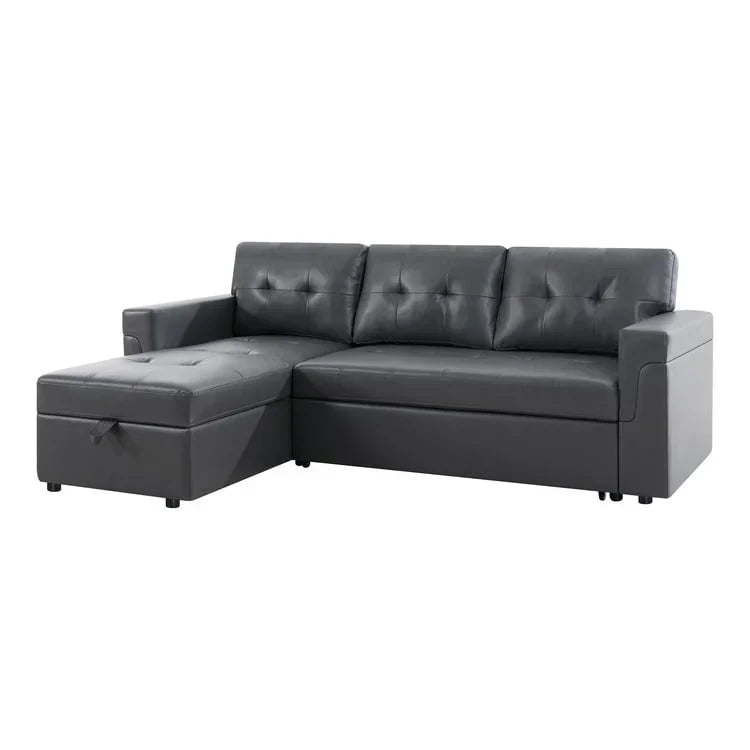 Canapé d’angle convertible et réversible avec lit escamotable, méridienne avec rangement dissimulé et pieds robustes