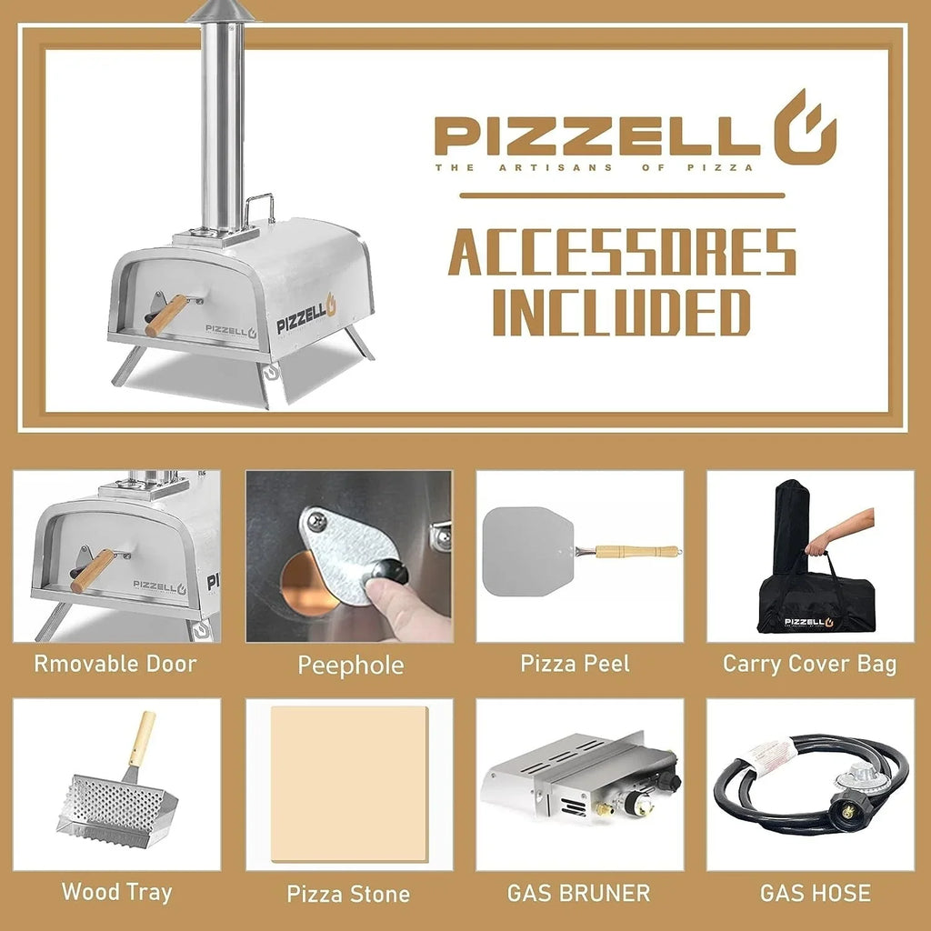Multibrandstof-pizzaoven voor buiten, voor steenovenpizza, met gasbrander en houtbox - 12 inch