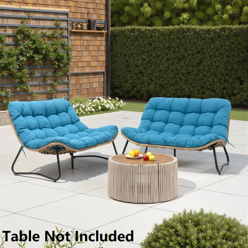 Dubbele papasan-loveseat met kussen, weerbestendig PE-rotan en metalen frame voor binnen en buiten
