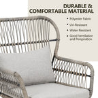 3-teiliges Outdoor-Bistroset aus Korbgeflecht, wetterfeste Rattan-Gartenmöbel mit Stühlen und Kissen