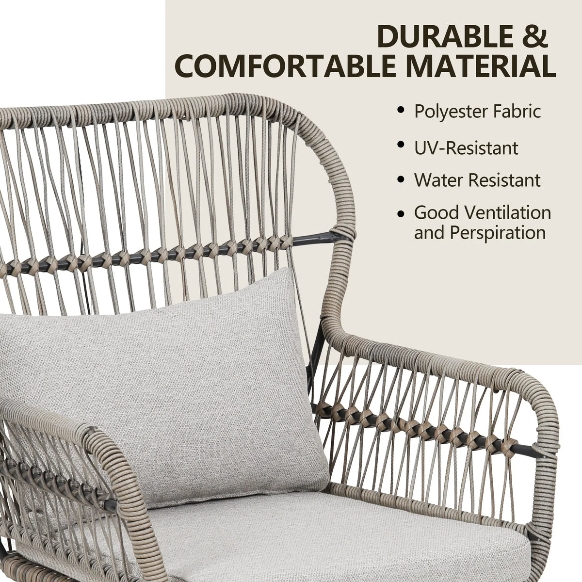 3-teiliges Outdoor-Bistroset aus Korbgeflecht, wetterfeste Rattan-Gartenmöbel mit Stühlen und Kissen
