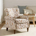 Araceli traditionele houten fauteuil met bloemenstof, hoge rugleuning met vleugels en siernagels| ART OF LIVING DESIGNS