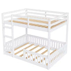 Full over Full Wooden Bunk Bed with Ladder and Guardrails, Low Floor Full Size Bunk Beds with Slats Support