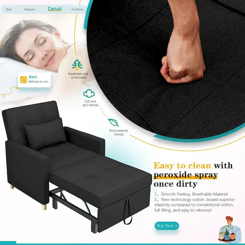 AECOJOY 3-in-1 slaapbankstoel met kussen en verstelbare rugleuning