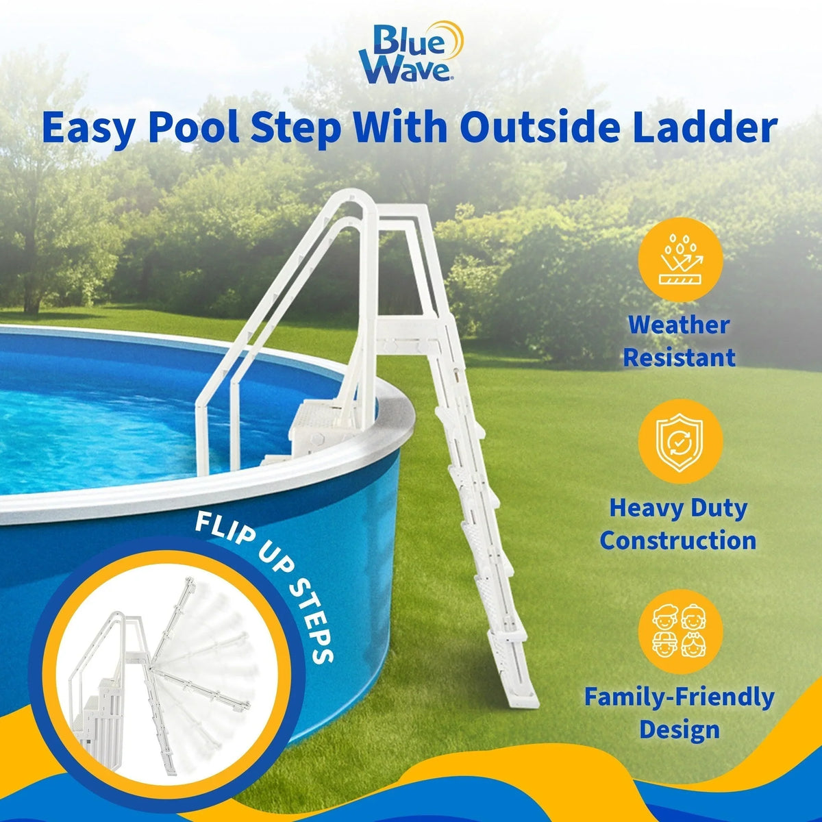 Blue Wave Easy zwembadtrap met buitentrap voor opzetzwembaden - 32.5 in. W x 56 in. D x 81 in. H