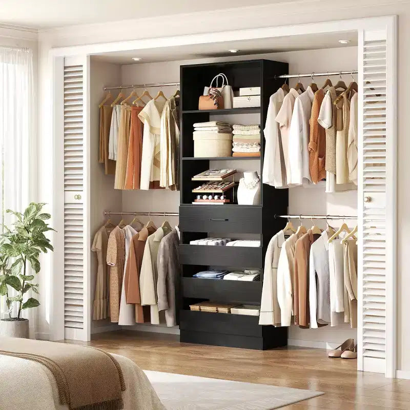 Besiost-Schrankorganisationssystem aus Holz, 4-9 Ft, mit 4 Schubladen, 4 Kleiderstangen und Regaltürmen