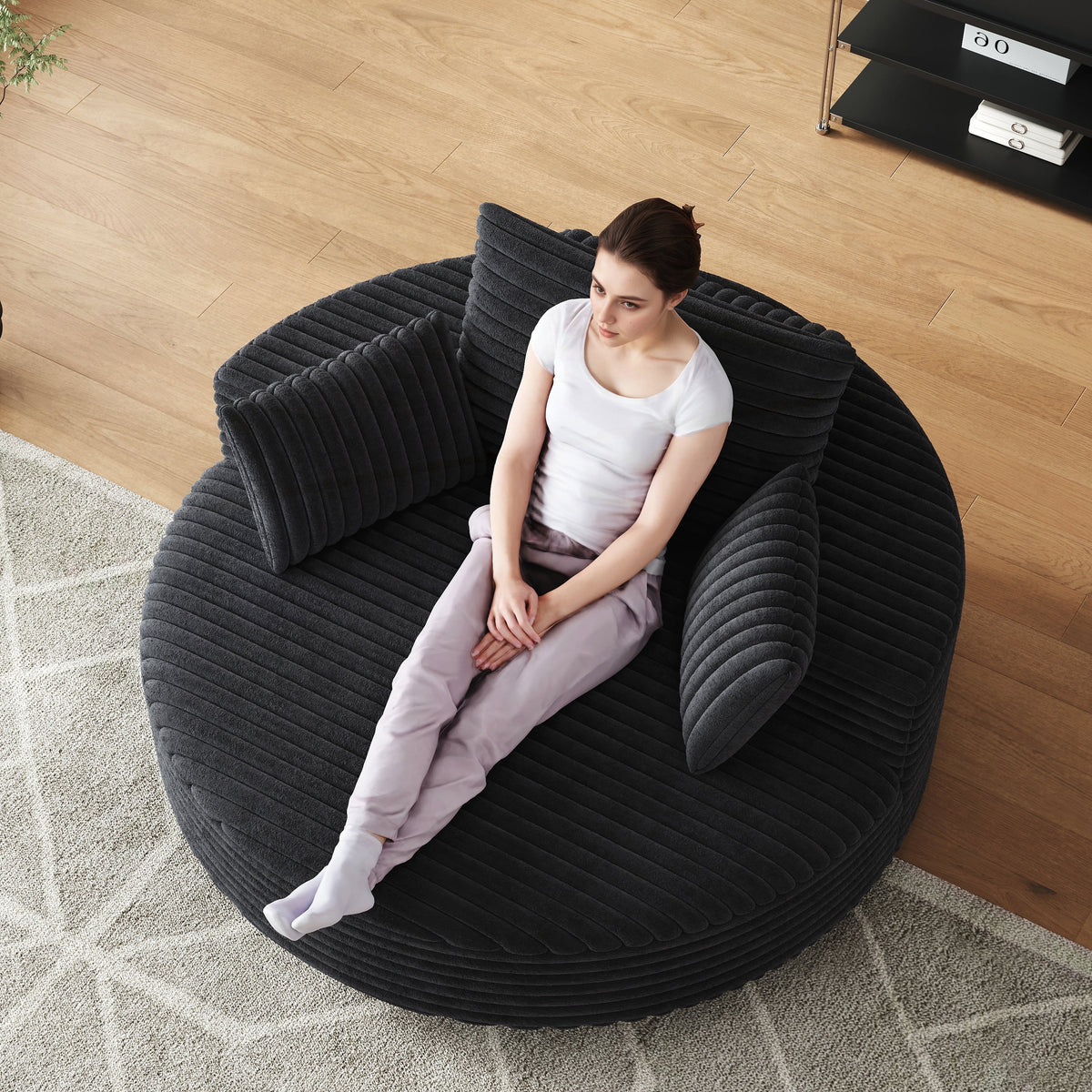 Draaifauteuil voor één persoon van corduroy, chenille en schuim