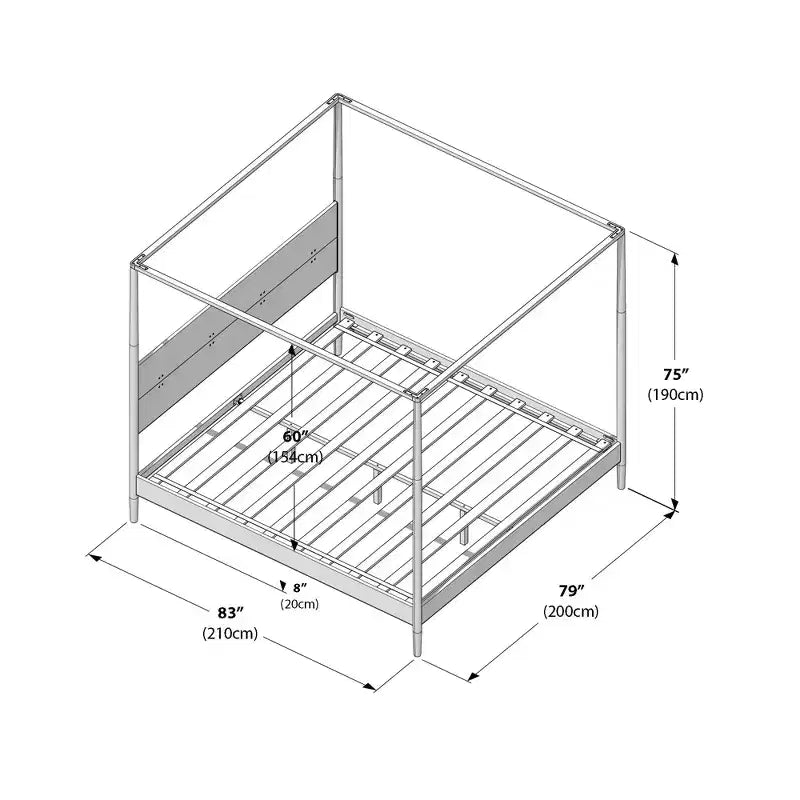 Harbor hemelbed voor kingsize bedden met gestoffeerd hoofdbord, blond/Swiss Coffee (MD2411-01)