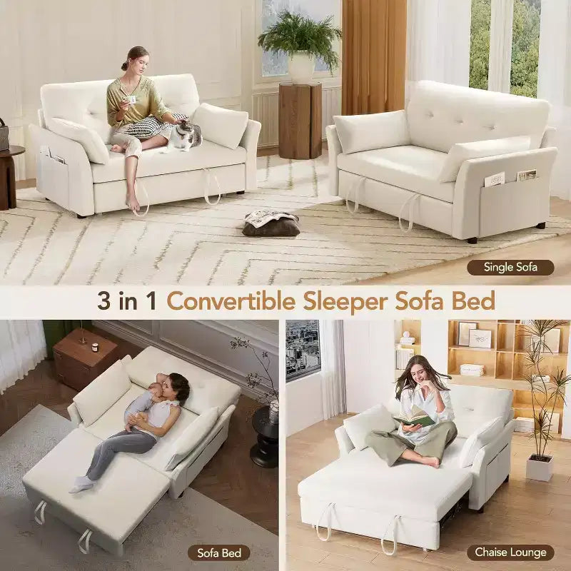 Dyonery 3-in-1-Schlafsofa, ausziehbares Schlafsofa mit Seitentasche und verstellbarer Rückenlehne, werkzeugloser Aufbau, klappbares Zweisitzersofa