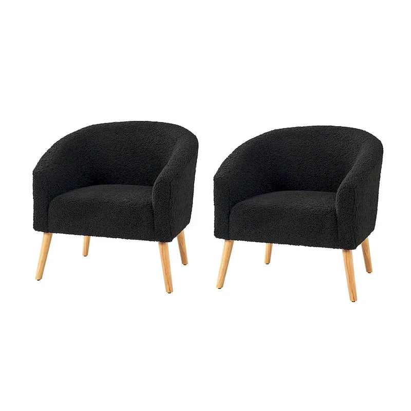 Moderne Sheila-fauteuil van bouclé met een breedte van 30 W en poten van massief hout, set van 2, van HULALA HOME