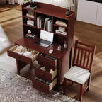 Moderner Schreibtisch aus Holz fürs Homeoffice von Okak mit Tischplatte, Stuhl und Bücherregal, Schreibtisch mit Stauraum für Jugendliche und Studierende zum Lernen und Arbeiten