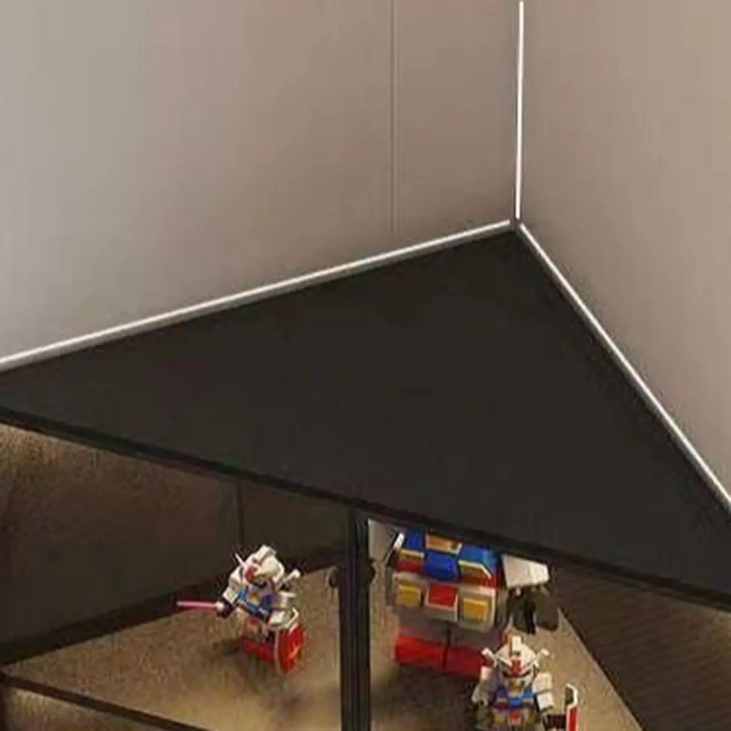 Vitrine d'angle moderne en métal et bois gris avec porte vitrée