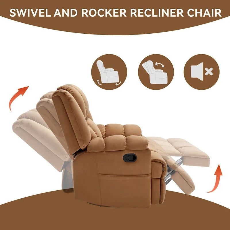 Fauteuil inclinable manuel vert surdimensionné avec fonction pivotante et à bascule, revêtement en tissu