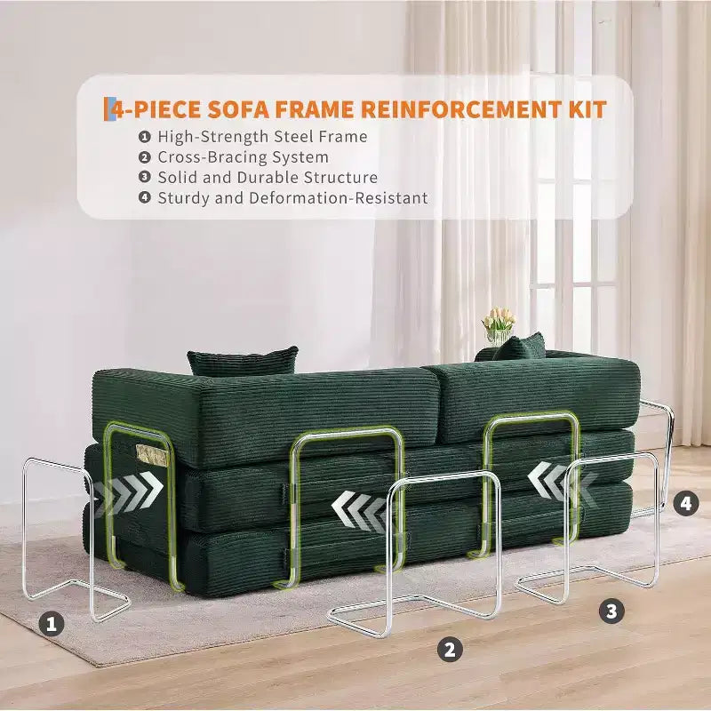 Rozkładana sofa 5 w 1, modułowa sofa do spania z sztruksu o szerokości 78.8 i solidnym stelażu, wielofunkcyjny futon do małych pomieszczeń, salonu i pokoju gościnnego