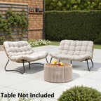 Dubbele papasan-loveseat met kussen, weerbestendig PE-rotan en metalen frame voor binnen en buiten