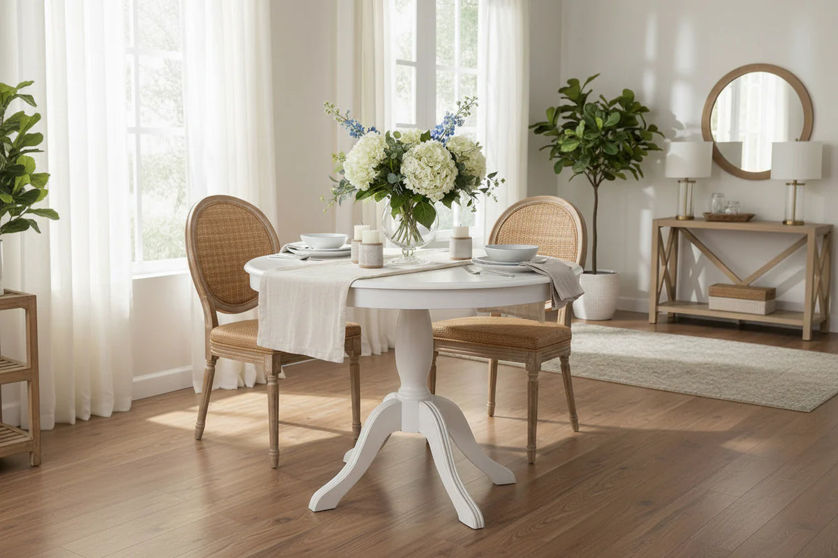 Table ronde à piètement central en bois massif