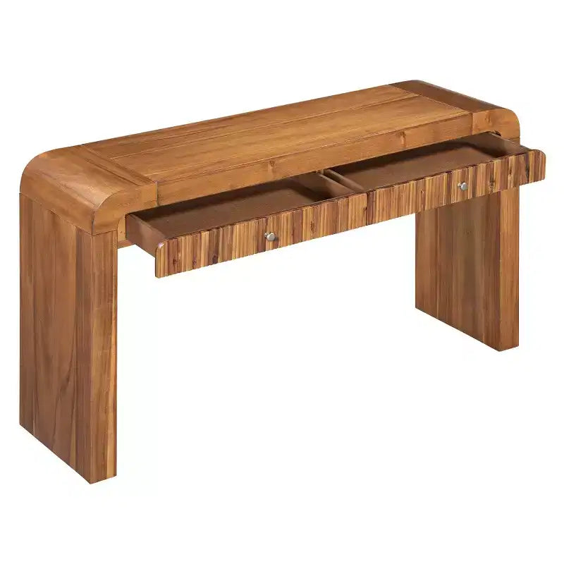 Console rustique Whisen, table d’entrée et table d’appoint avec façade de tiroir cannelée