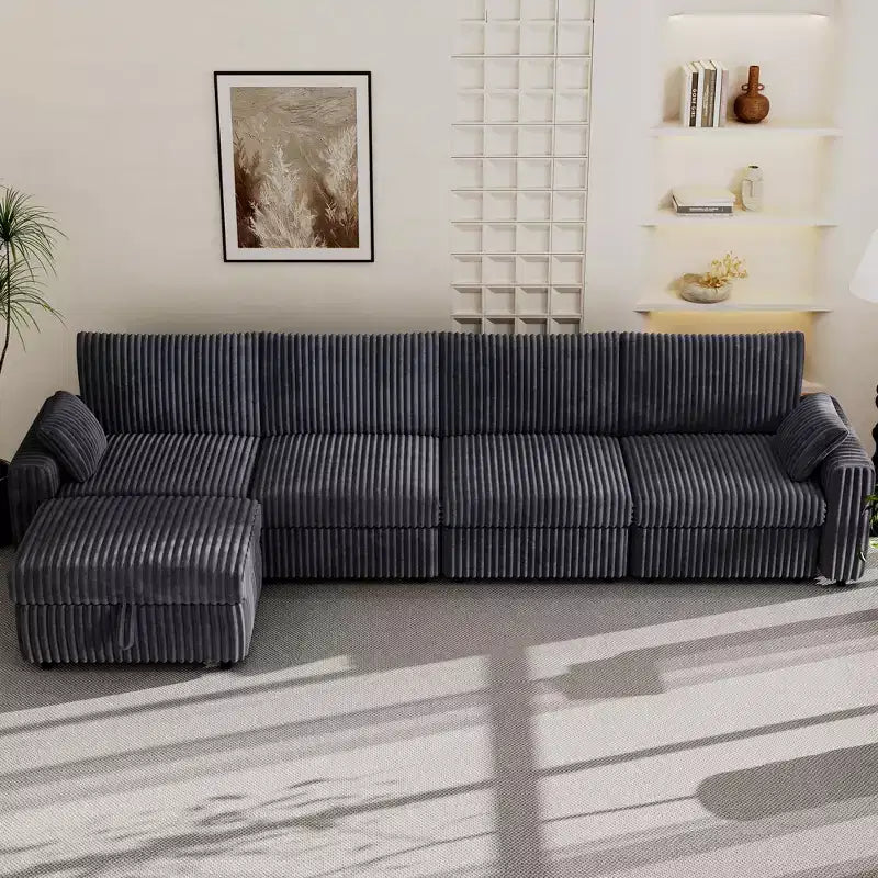 Dyonery modulaire hoekbank van ribfluweel met afneembare, wasbare hoezen