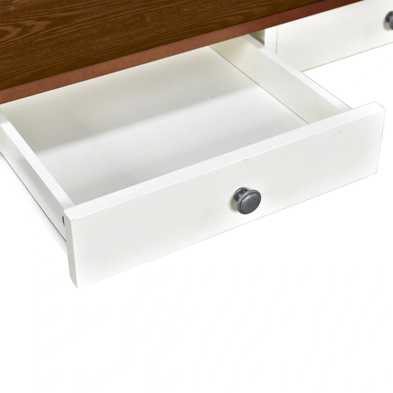 Eetkamerset van hout, 6-delig, met 4 stoelen en een bankje, tafel met lade