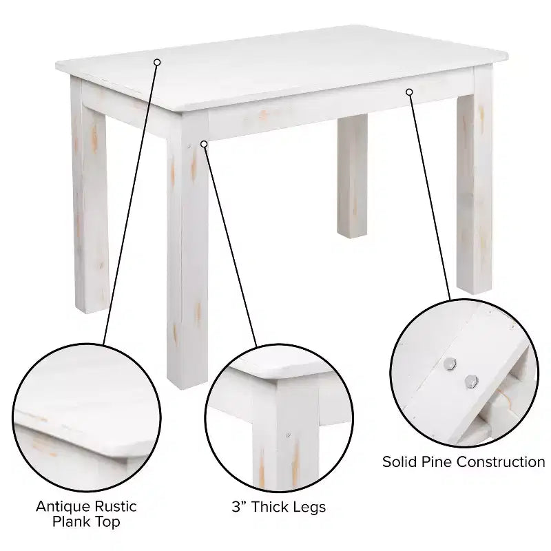 Flash Furniture, rechteckiger Farm-Esstisch aus massivem Kiefernholz, 46 x 30