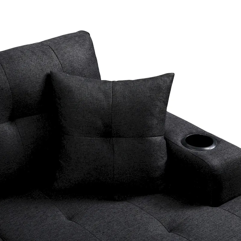 Wohnlandschaft mit L-förmiger Chaiselongue und Getränkehalter