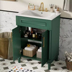 Meuble-lavabo de salle de bains 24 avec lavabo en céramique, meuble de style Shaker, 2 portes à fermeture amortie, structure en bois massif pour petite salle de bains ou salle d'eau