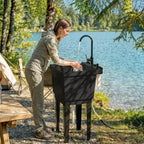 Tragbares Mehrzweck-Waschbecken mit Waschbottich, freistehendes Waschbecken mit Wasserhahn, Seifenspender und Schläuchen