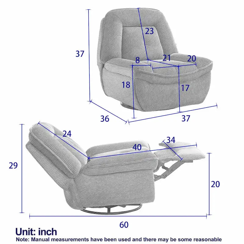 Draaibare relaxfauteuil van ribfluweel met voetensteun voor de woonkamer