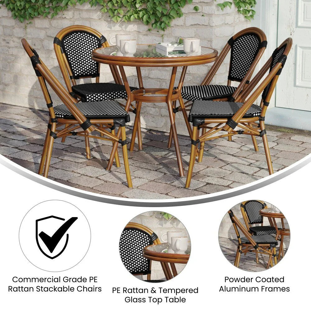 Indoor/Outdoor Commercial Bistro Set with Table and Four Chairs