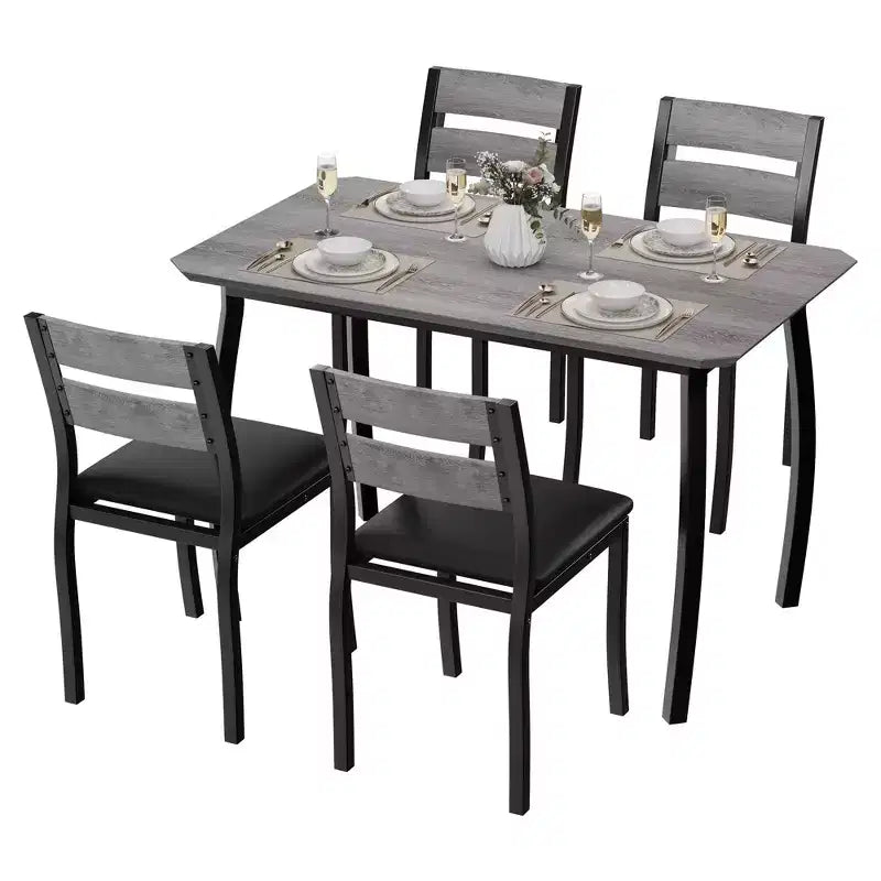 5-teiliges Küchenmöbel-Set mit Metallgestell, Tisch und Stühlen, mit abgeschrägtem Design