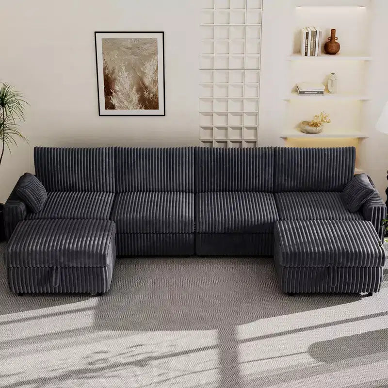 Dyonery modulaire hoekbank van ribfluweel met afneembare, wasbare hoezen