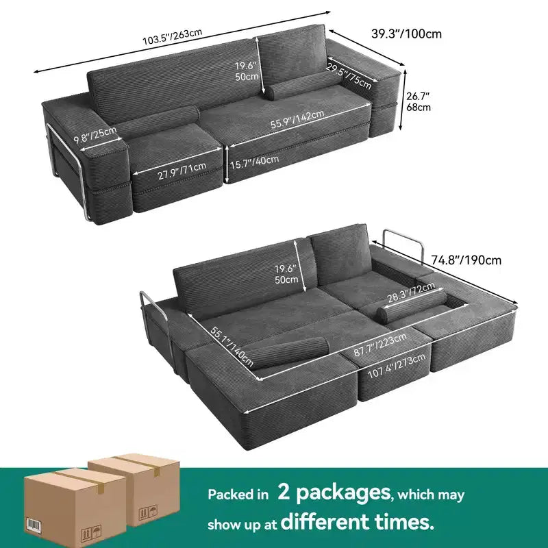 Modulares Cloud-Ecksofa, bequemes Cord-Ecksofa mit tiefer Sitzfläche und hohen Kissen, einfach zu montieren