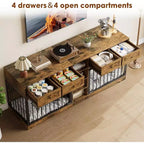 82 Double Dog Crate Furniture, Large Dog Kennel Indoor for 2 Dogs, Heavy Duty Wooden Dog Crate TV Stand with 4 Drawers and Shelves