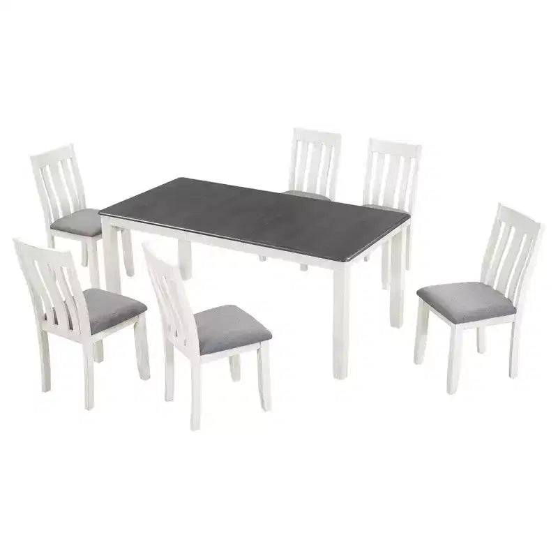 Uitschuifbare eethoekset in landelijke stijl voor 6 personen, rechthoekige tafel en 6 gestoffeerde stoelen