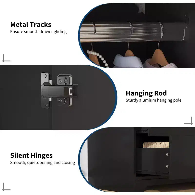 Moderne houten kledingkast van 71 inch voor de slaapkamer, met 2 deuren, 2 laden, verstelbare planken, opbergkast voor kleding en kledingroede