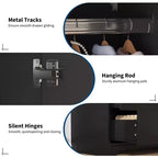Moderne houten kledingkast van 71 inch voor de slaapkamer, met 2 deuren, 2 laden, verstelbare planken, opbergkast voor kleding en kledingroede