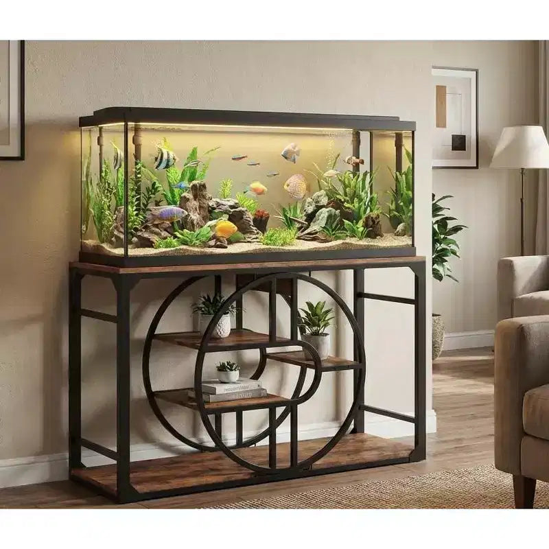 Aquarienunterschrank aus Metall für 55-75 Gallonen, robuster Fischbeckenständer mit Stauraumschrank, mehrstufiger Aquarienständer mit verstärkten Beinen, geeignet