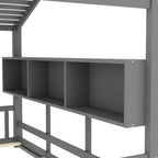 Eenpersoons-/tweepersoonsbed in huisvorm met platformbedframe, peuterbed op de vloer, Montessori-bed voor kinderen, speelhuisbed met opbergplank - ModernLuxe