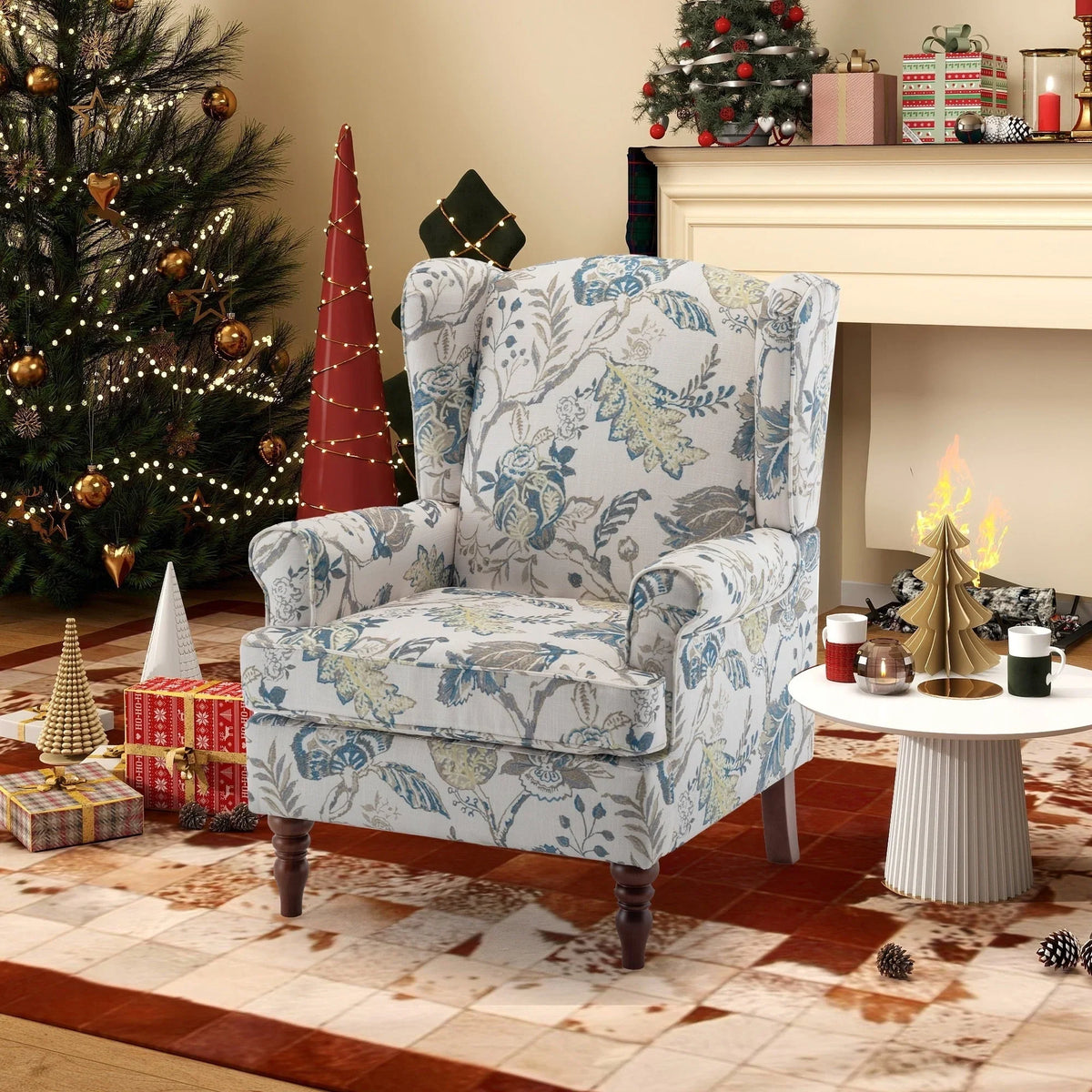 Erommy moderne fauteuil, fauteuil met hoge rugleuning, gestoffeerde eenzitsbank met knopen en houten poten voor de woonkamer