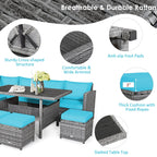 Costway 7-delige diningset van rotan voor het terras, modulaire bank, sofa en voetenbank - bekijk de details