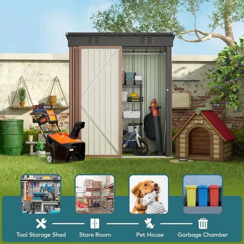 Metalen tuinschuur voor buitenopslag met afsluitbare deur voor tuinmeubels en gereedschap