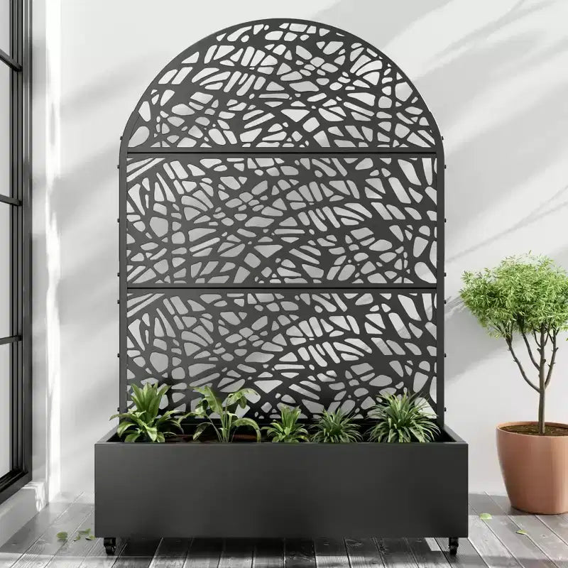 Jardinière arquée noire en fer MAYEERTY 72x47 avec treillis, ensemble de 3 pièces, écran décoratif de jardin pour terrasse et balcon