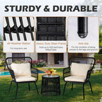 3-teiliges Outdoor-Bistroset aus Korbgeflecht, wetterfeste Rattan-Gartenmöbel mit Stühlen und Kissen