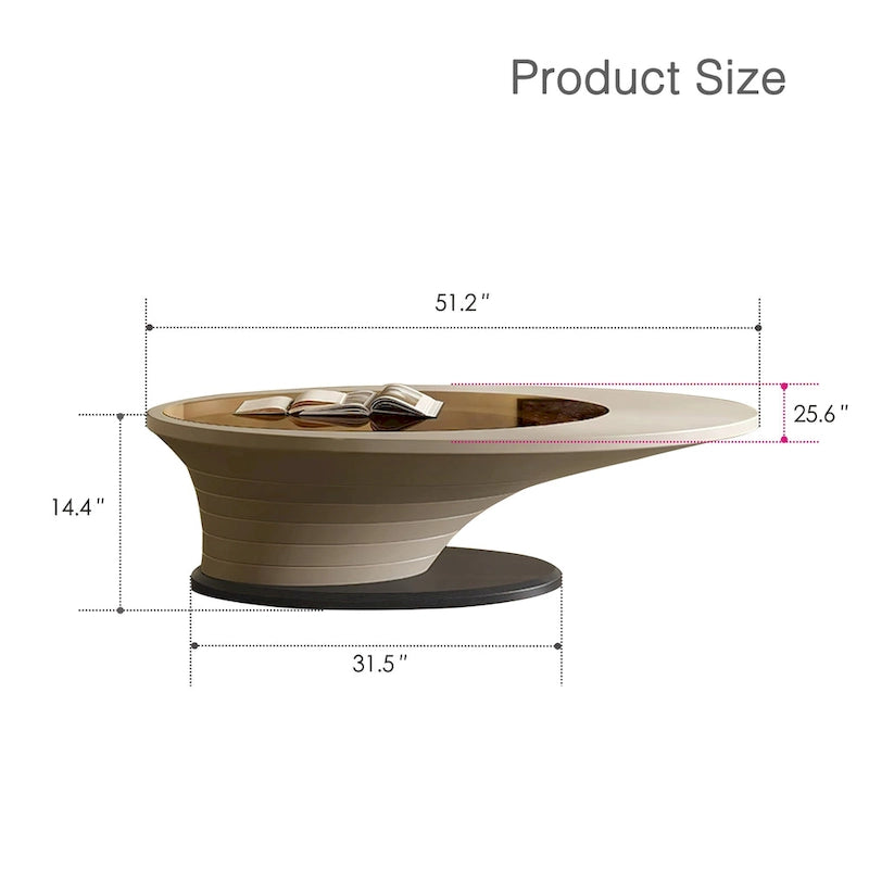 Table basse ovale moderne et minimaliste, plateau en verre et piètement gris, luxe discret, 51 in. - L 51.18'W 25.59'H 14.37'