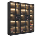 Minimalistischer schwarzer Weinschrank aus Holz mit Glastür