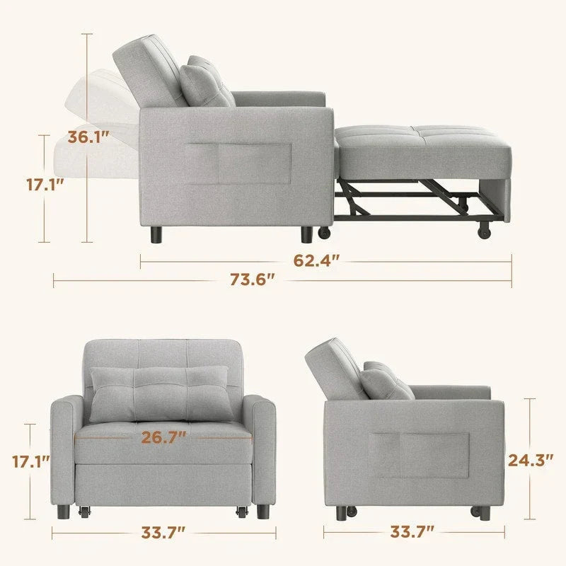 Canapé-lit convertible 3 en 1 avec réglage ajustable, fauteuil-canapé avec lit escamotable, lit pliant convertible pour le salon