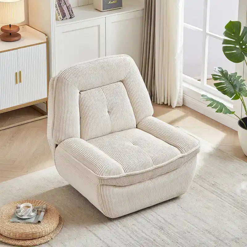 Draaibare relaxfauteuil van ribfluweel met voetensteun voor de woonkamer