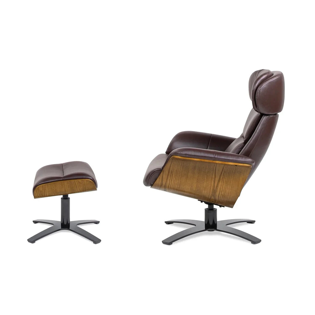 Jovan relaxfauteuil van echt leer van 31.5 met voetenbank