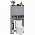 HOMCOM opbergkast boven het toilet, moderne badkamerorganizer met 2 deuren, toiletrolhouder en vrijstaand ruimtebesparend ontwerp